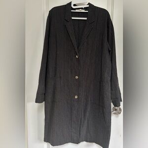 “Grade and Gather” Pinstriped cotton/linen oversized long blazer.